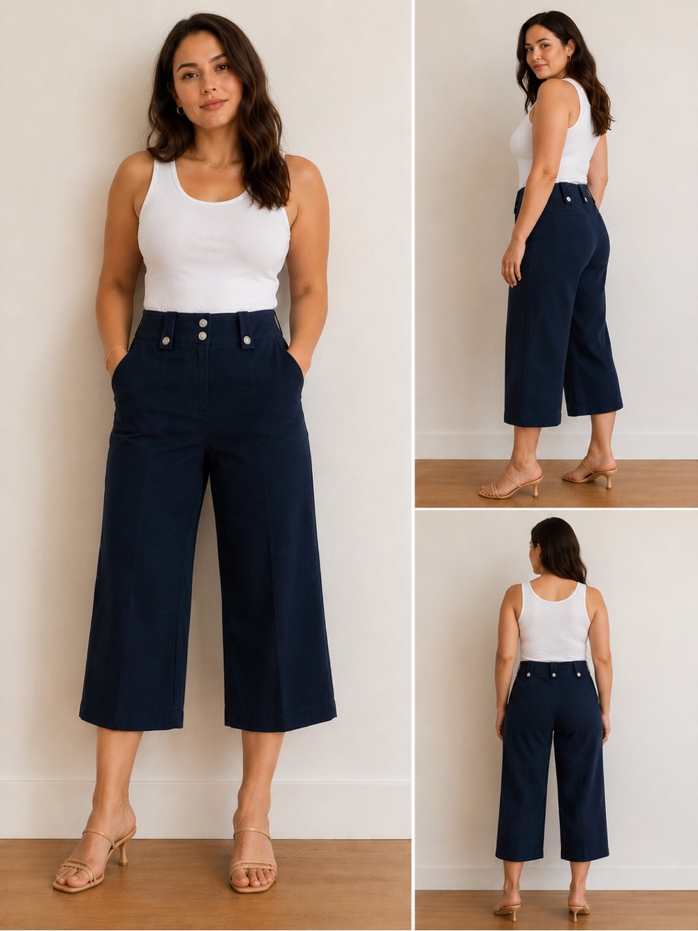 BNWT Derek Lam Navy Wide-Leg Cropped Culotte Pants